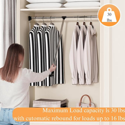 Pull Down Closet Rod, 33 lbs Load Capacity Stainless Steel Clothes Hanging Rod - Image 2
