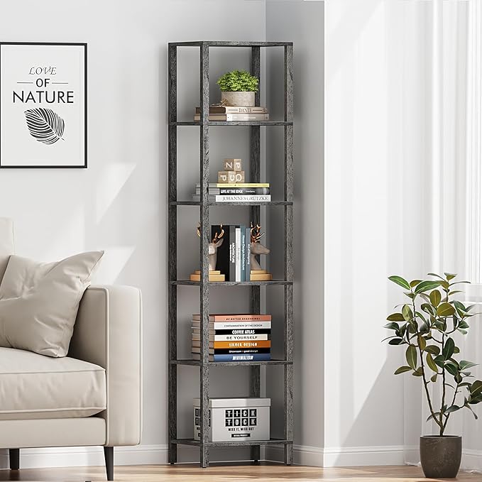 TUTOTAK Bookshelf, 6-Tier Tall Narrow Book Shelf - Image 6