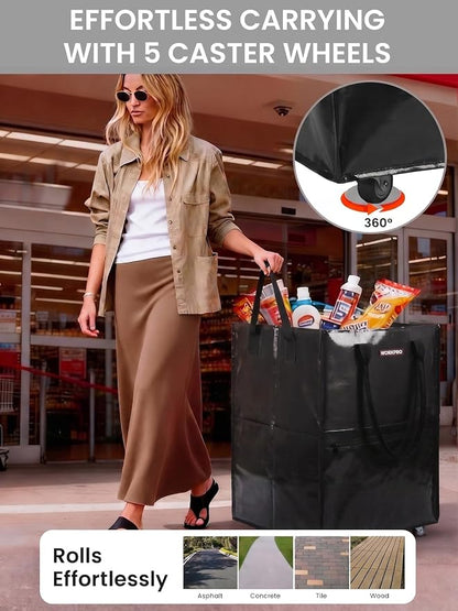 WORKPRO Medium Reusable Grocery Bag on Wheels, Heavy Duty Rolling Shopping Tote - Image 3