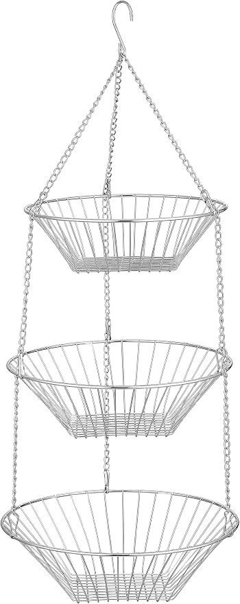 JUNCHU CHERRY 3-Tier Wire Fruit Hanging Basket 2 Packs, non-Punching Wall - Image 8