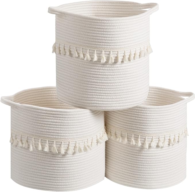 danpinera 3 Pack White Storage Baskets, Small Round Rope Baskets by danpinera