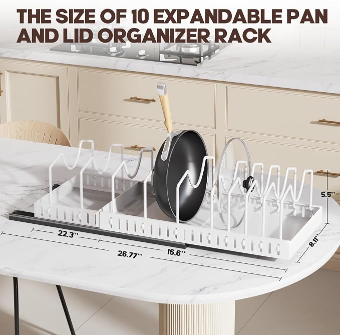 Pull Out Pots and Pans Organizer Under Cabinet, Expandable Sliding Lid Holder - Image 3