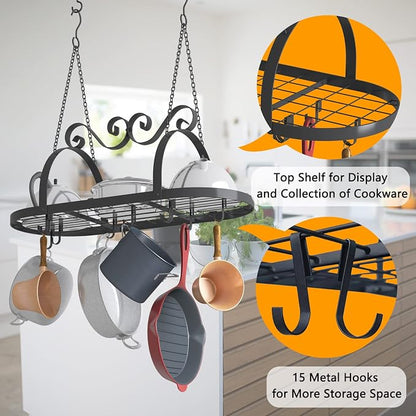 33" Pots and Pans Hanging Rack, Heavy-duty Metal Pan Rack Hanger Organizer - Image 4