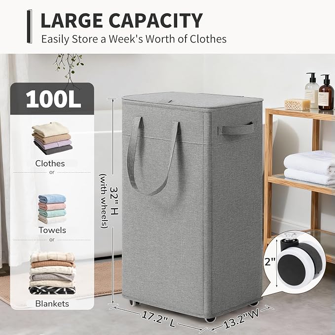 Goodpick 100L Large Rolling Laundry Basket - Image 3