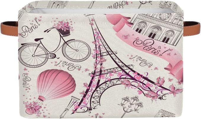 Storage Basket Floral Paris Eiffel Tower, Large Foldable Organizer Storage Bins by Pardick