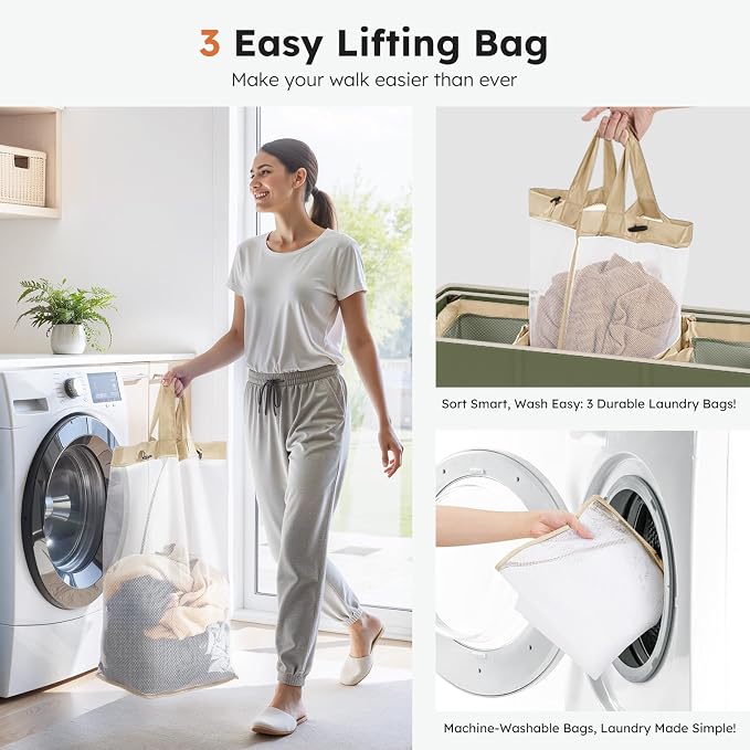 SOLEDI 180L 3-Section Laundry Hamper - Image 3