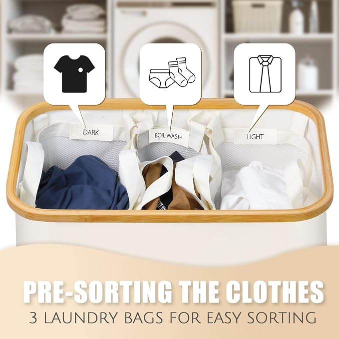 Extra Large 3 Section Dirty Clothes Laundry Basket - Image 3