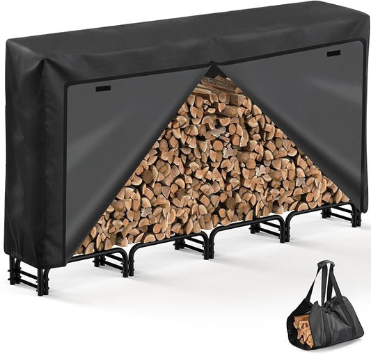 8FT Firewood Rack with Cover Outdoor, Heavy Duty Wood Storage Rack with 600D by VICEARTH%E2%80%94EnrichYourLife