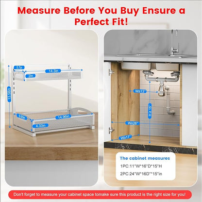 Metal Under Sink Organizer, Pull Out Cabinet Organizer Rack - Image 2