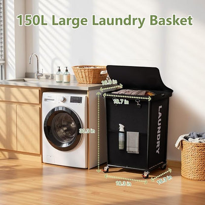 Laundry Hamper with Wheels and Lid, 150L Heavy Duty Rolling Laundry Basket - Image 2