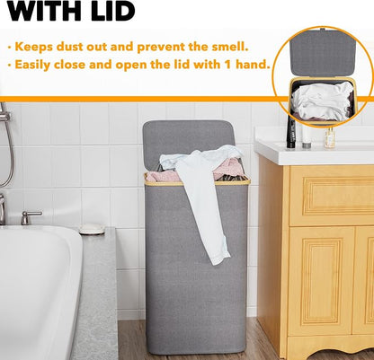 SpaceAid Laundry Hamper with Lid, 110L Large Tall Clothes Basket Bin with - Image 3
