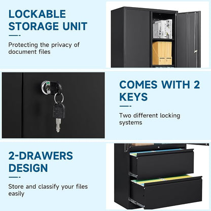 2-Drawer Metal File Cabinet, Lateral Vertical Filing Cabinets - Image 8