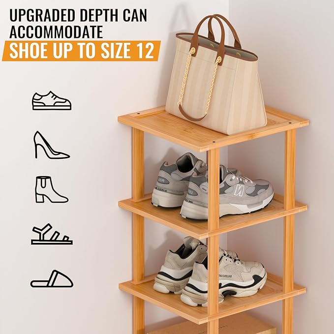 Bamboo Free Standing Shoe Rack Shelf Multi Tier Tall Wooden Stackable Shoes - Image 3