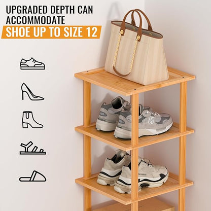 Bamboo Free Standing Shoe Rack Shelf Multi Tier Tall Wooden Stackable Shoes - Image 3