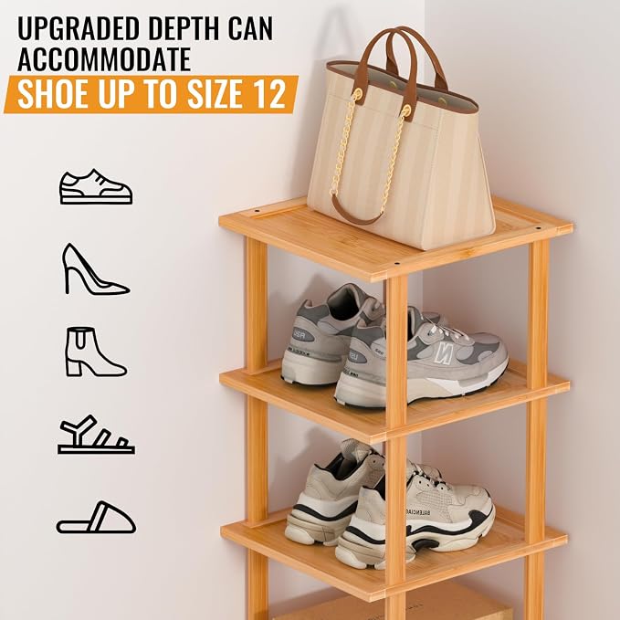 Bamboo Free Standing Shoe Rack Shelf Multi Tier Tall Wooden Stackable Shoes - Image 3