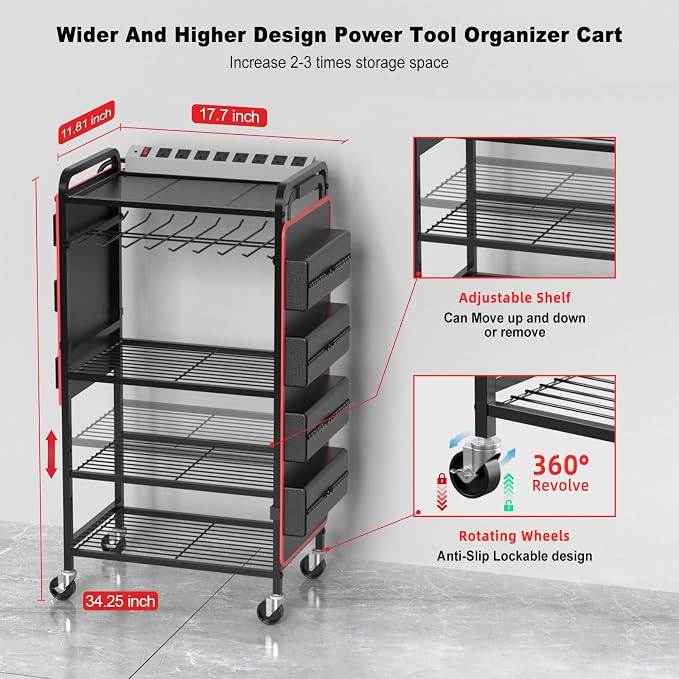 JUNNUJ Large Power Tool Organizer Cart - Image 7