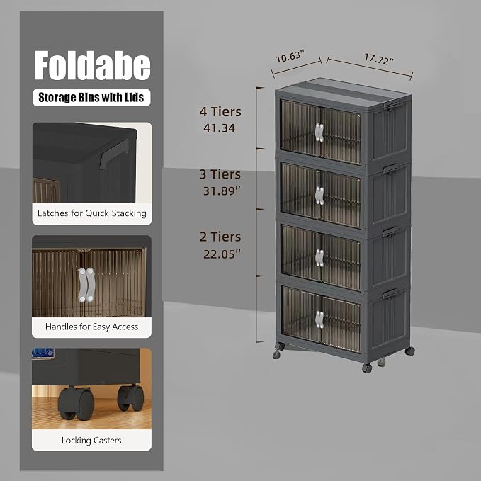Stackable Storage Bins with Lid & Drawers, Large Foldable Collapsible Storage - Image 2