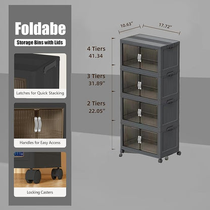 Stackable Storage Bins with Lid & Drawers, Large Foldable Collapsible Storage - Image 2