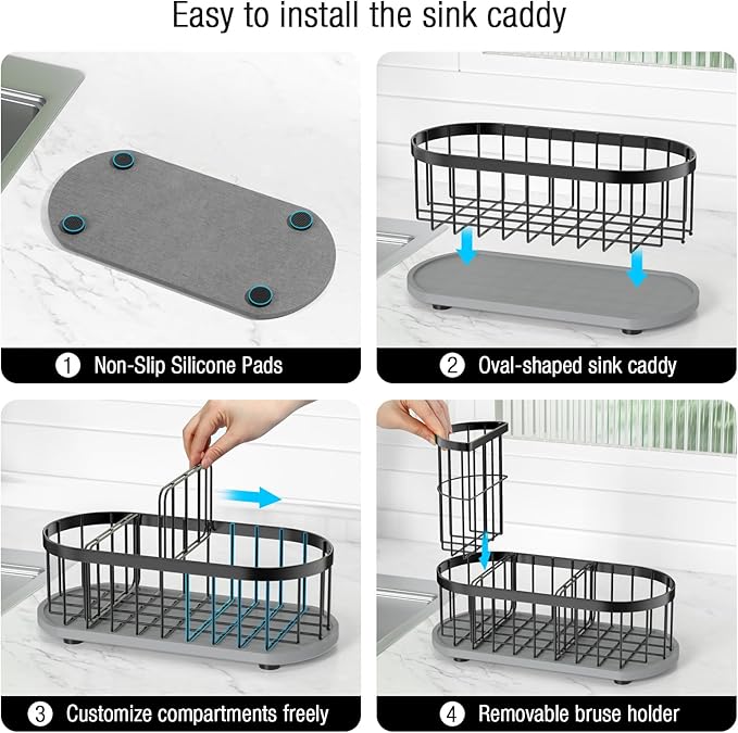 Kitchen Sink Organizer with Sponge Holder & Brush Holder - Image 4