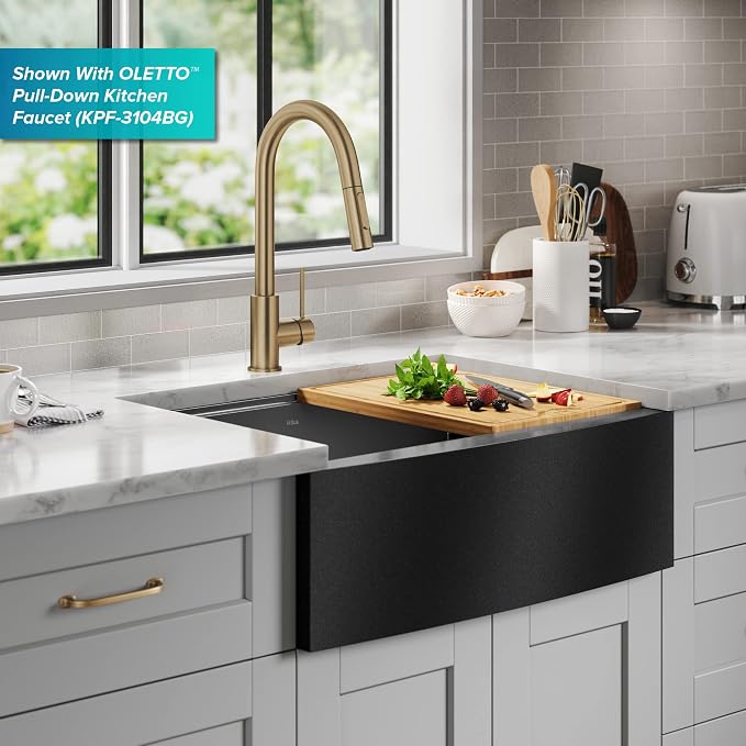 KRAUS Kore Workstation 27-inch Farmhouse Apron Front 16 Gauge Black Stainless - Image 9