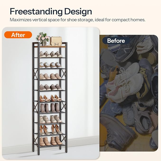 YATINEY 10-Tier Narrow Shoe Rack, Tall Shoe Rack - Image 4
