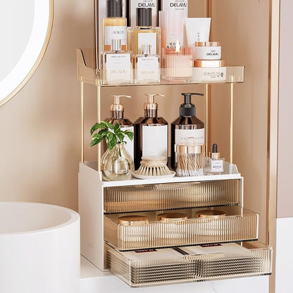 Delamu Bathroom Organizers and Storage, 2 Tier 3 Drawer Makeup Organizer by DELAMU