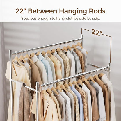 HYSEYY Clothes Rack, Double Rods Rolling Clothing Rack - Image 3