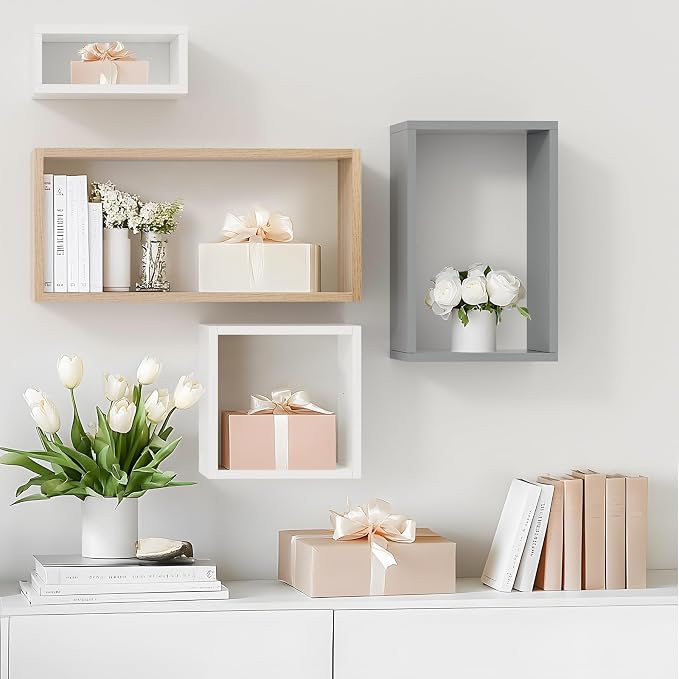 Wall Mount Shelf Set of 4, Floating Cube Shelves - Image 8