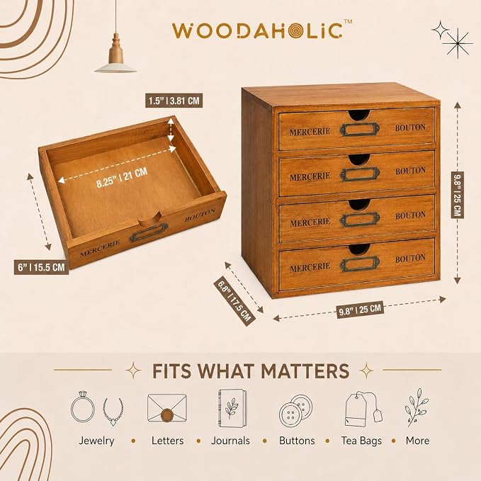 Modular Stackable Apothecary Cabinet 4 Drawer Desk Organizer - Image 2