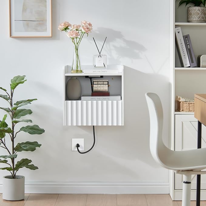 Modern Fluted Floating Nightstand Wall Mounted Set of 2- Bedside Table - Image 7