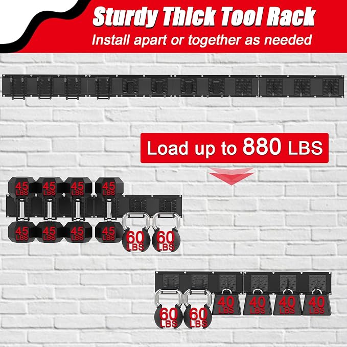 64 Inches Garage Organization, Wall Mount Garden Tool Organizer, 880lbs - Image 2