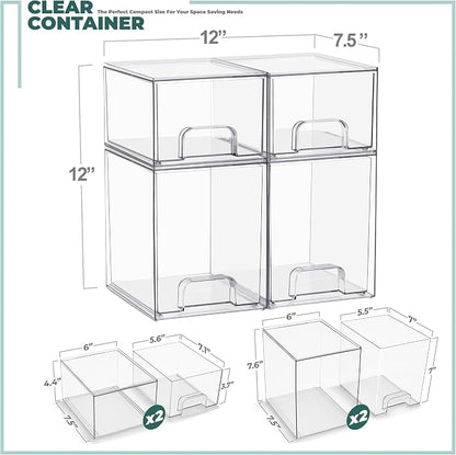 Sorbus Stackable Acrylic Storage Drawers, 4 Pack Clear Plastic Organizer Bins - Image 3