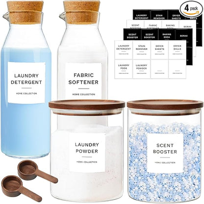 Glass Laundry Storage Containers Set, 4 Pack Liquid Detergent Dispenser by KSOKIMER