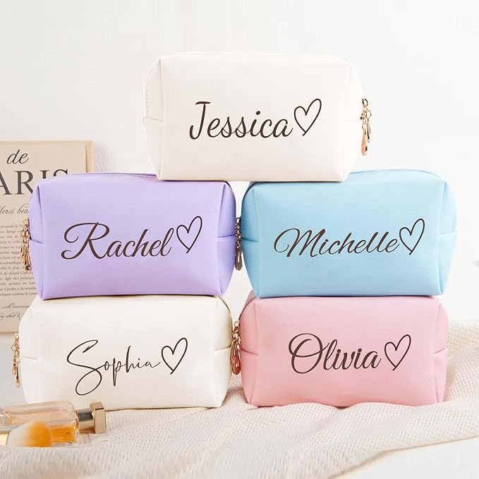 Personalized Makeup Bag with Name & Birth Flower, Custom Leather Cosmetic Bags - Image 2