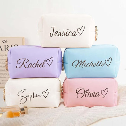Personalized Makeup Bag with Name & Birth Flower, Custom Leather Cosmetic Bags - Image 2