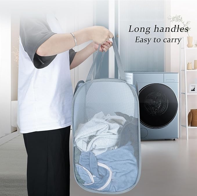 Upgraded 100L Extra Large Collapsible Laundry Baskets, 2 Pack XL Mesh Pop Up - Image 6