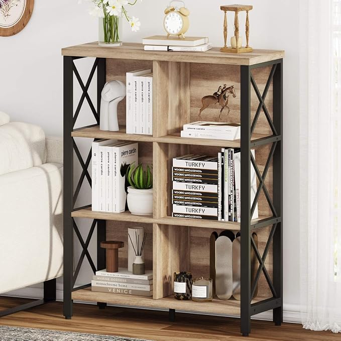 FATORRI 6 Cube Storage Organizer Shelf, Wood and Metal Cubby Bookcase, - Image 4
