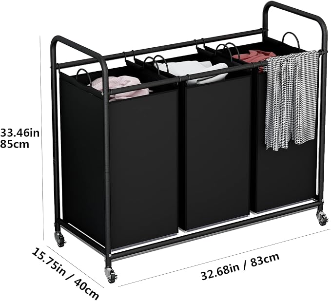 LINZINAR 3-Bag Laundry Basket Hamper Laundry Sorter Cart laundry room - Image 6