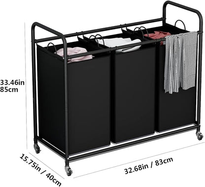 LINZINAR 3-Bag Laundry Basket Hamper Laundry Sorter Cart laundry room - Image 6