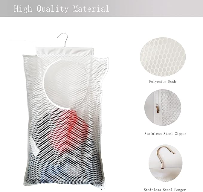 Hanging Mesh Laundry Hamper Large Dirty Clothes Bag | Can Be Used Behind The - Image 3