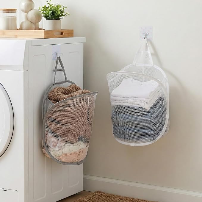 2 Pack Mesh Foldable Hanging Laundry Hamper, Small Wall Laundry Baskets - Image 6