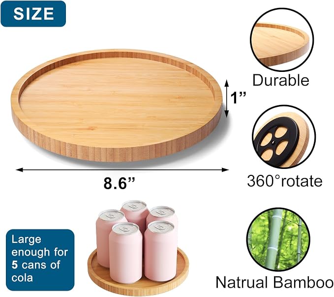 Lazy Susan Organizer for Kitchen, Bamboo Turntable for Cabinet, Small（Natural） - Image 6