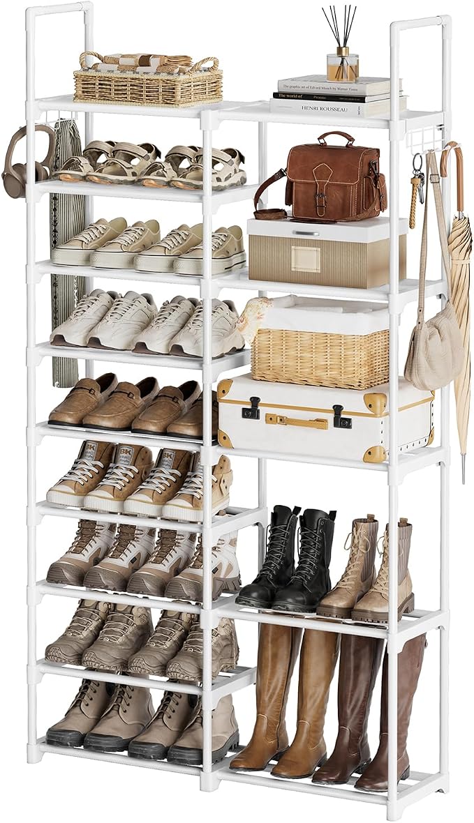 WOWLIVE 9 Tier 2-Column Shoe Rack, 30-35 Pairs Stackable White | Compact by WOWLIVE