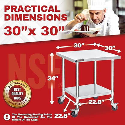 DuraSteel 30x30 NSF Stainless Steel Cart Work Table - Image 3