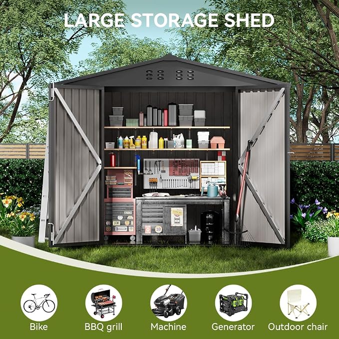 COMHOMA Outdoor Storage Shed Metal Garden Tool House Lockable | Sloping Roof - Image 3