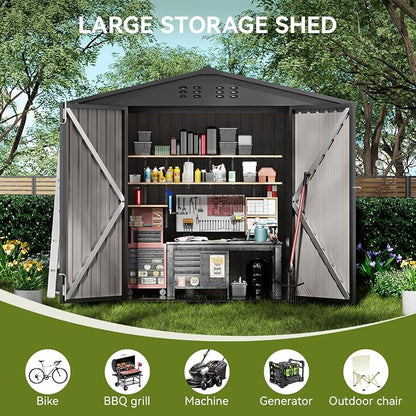 COMHOMA Outdoor Storage Shed Metal Garden Tool House Lockable | Sloping Roof - Image 3