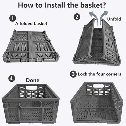 4-Pack Plastic Storage Crates, 20L Foldable Baskets, Collapsible Crates - Image 3