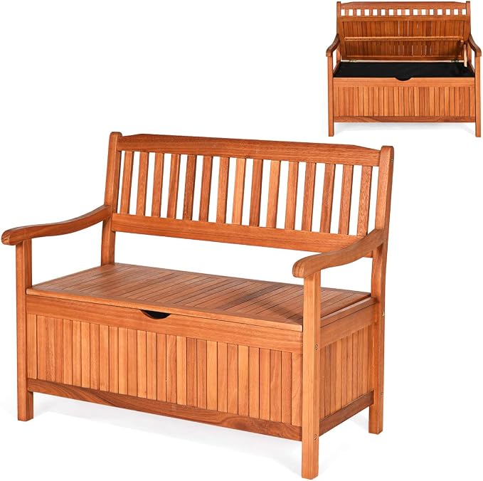 Tangkula Outdoor Wood Storage Bench Deck Box, Entryway Porch Storage Bench - Image 9