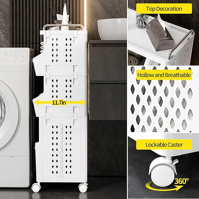 Laundry Basket with Wheels, Rolling Folding Laundry Hamper, utility cart - Image 4