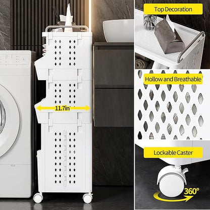 Laundry Basket with Wheels, Rolling Folding Laundry Hamper, utility cart - Image 4